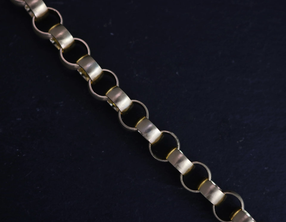 14k Yellow 8mm Gold Rolo Chain Link, Handmade Chain Link Bracelet, Anniversary Gift, 4mm Wide 1.5mm thick, Made to order Handmade chain link