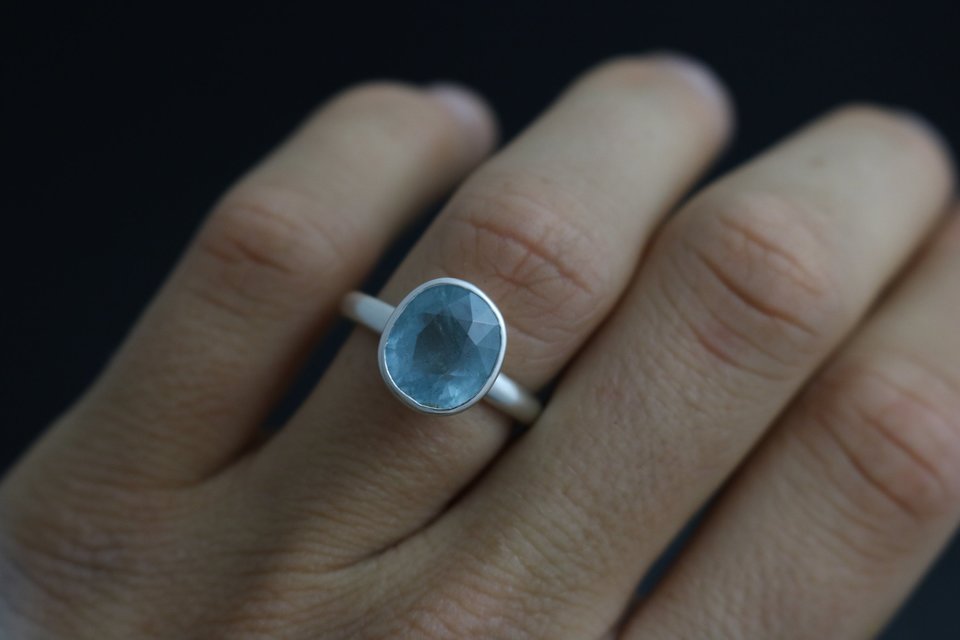 Aquamarine Ring, Bezel Set Sterling Silver, Oval, March Birthstone, Blue, Engagement, Ready to Ship Size 7