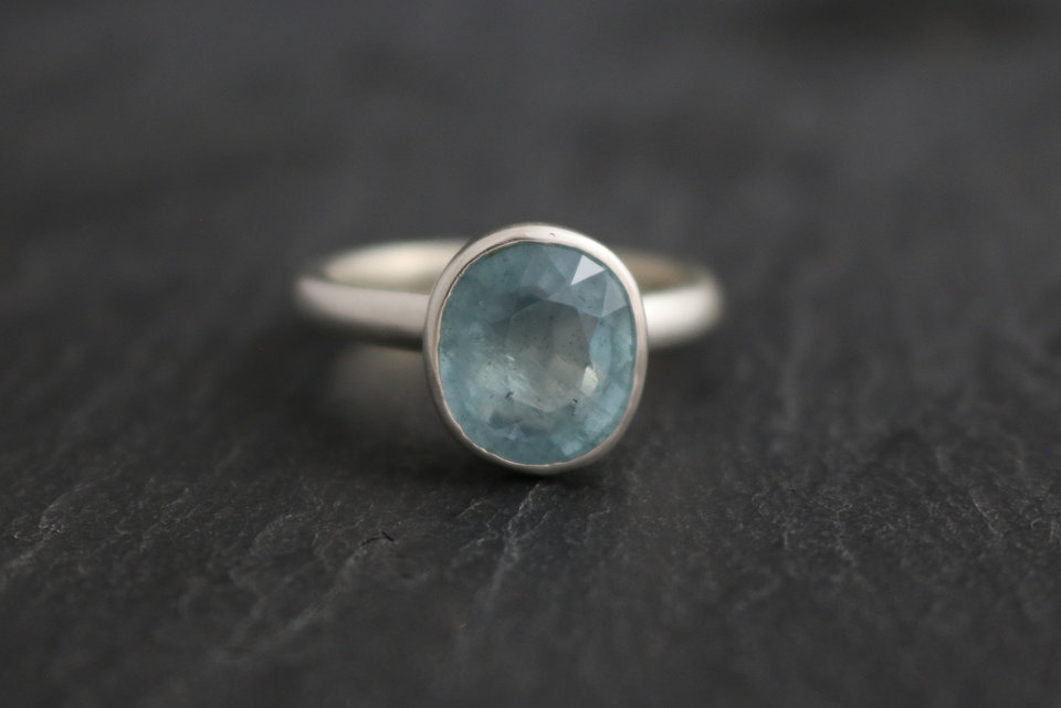 Aquamarine Ring, Bezel Set Sterling Silver, Oval, March Birthstone, Blue, Engagement, Ready to Ship Size 7