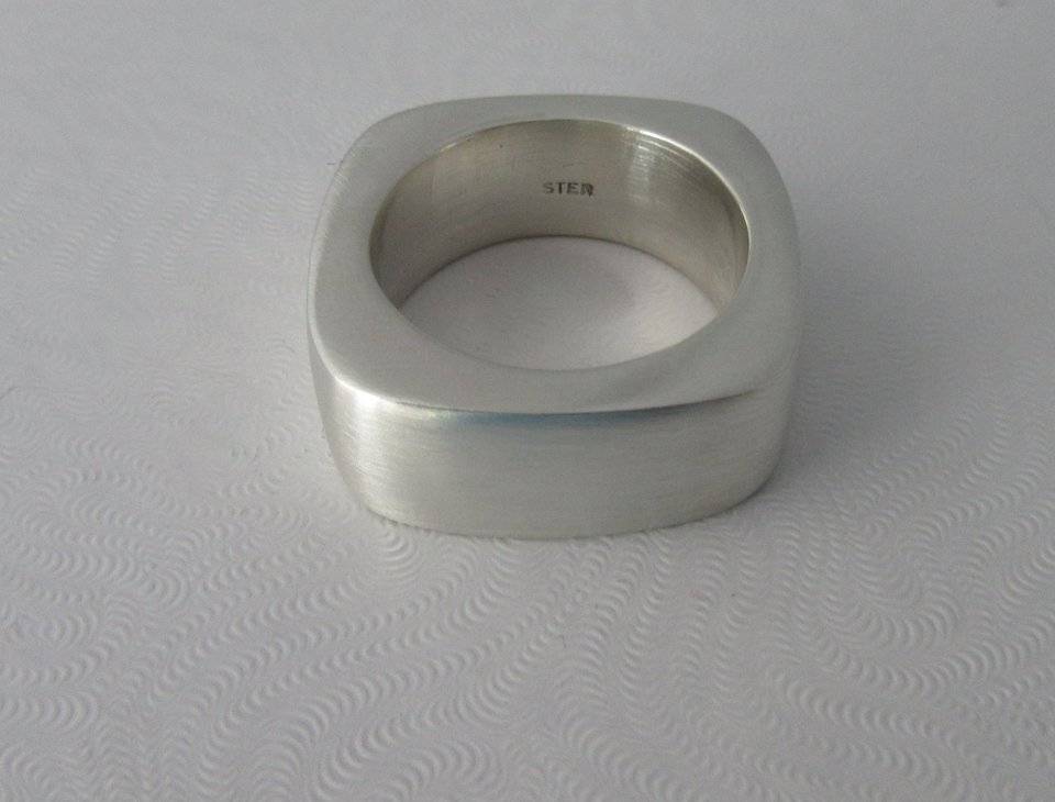 Silver ring Square Ring statement wedding band Chunky silver square ring organic look