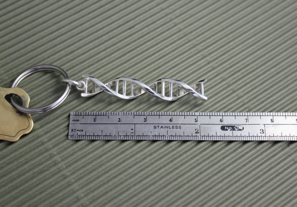 DNA  Keychain Charm gift for science Large DNA Keychain size 2" length, Solid Sterling Silver