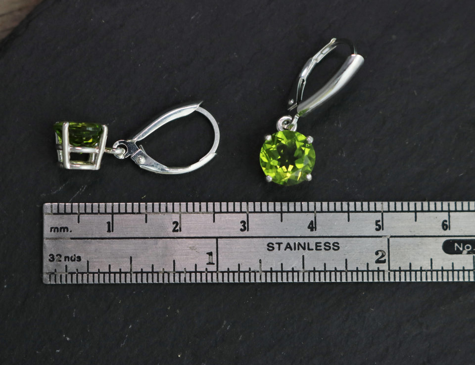 Peridot Dangle Earrings in Sterling Silver, Leverback, Big Peridot Earrings, Prong, August Birthstone, Ready to Ship