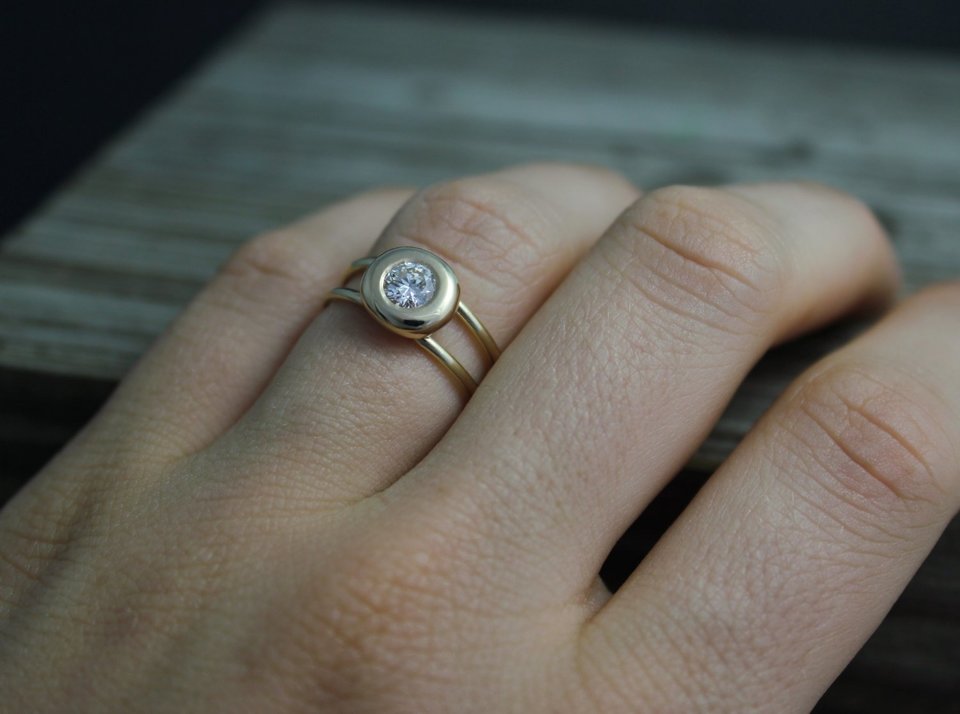 Diamond Pebble Ring, Split Shank Ring, 14k Yellow Gold Diamond Ring, Alternative Engagement Ring, Halo Ring, Ready to Ship Gold Ring