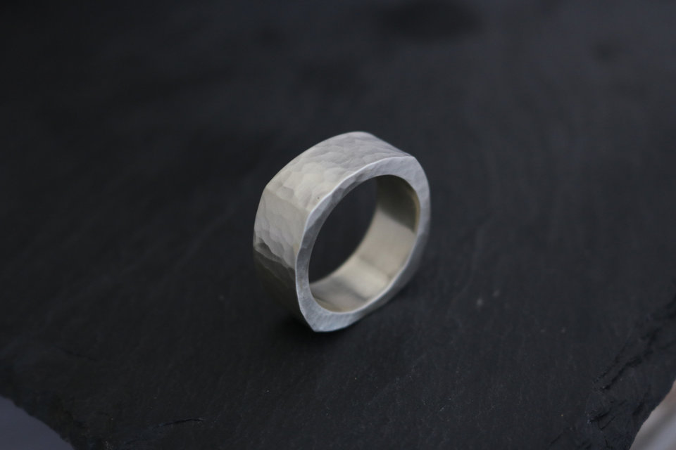 Hammered Silver Square Wedding Band, Heavy Men's Band Ring, 10mm Wide Band, Men's Wedding Band, Heavy Duty Ring, Chunky ring, Made to Order