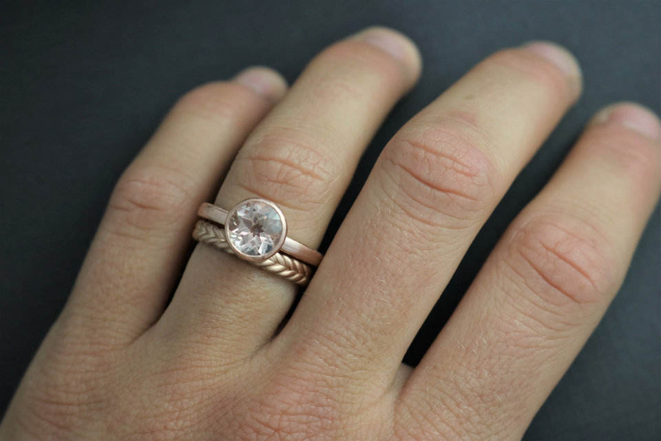 Ships today in your size Morganite 14k Rose Gold , 8mm, Bezel Set, Peekaboo, Open Gallery, Anniversary Ring, Pink, Ready to Ship Size 7.25