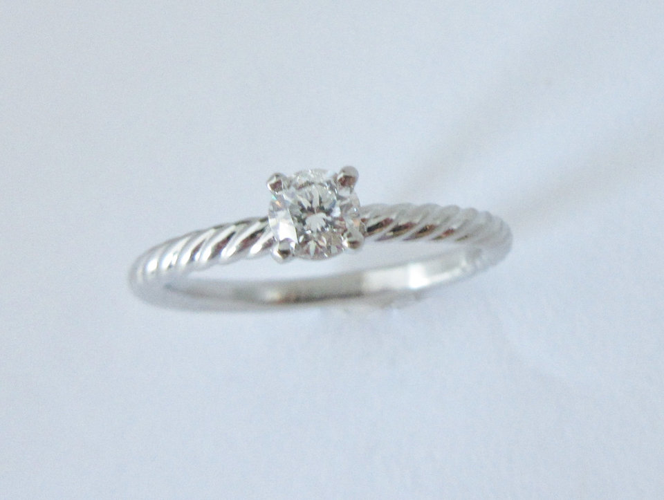 14k White Gold Diamond Engagement Ring, Stackable  Ring, Rope pattern band,  Bri