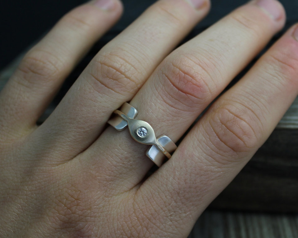 Mixed Metals Diamond Ring, 14k Gold and Sterling Silver Ring, All Seeing Eye Ring, Diamond Eye Ring, Made to Order