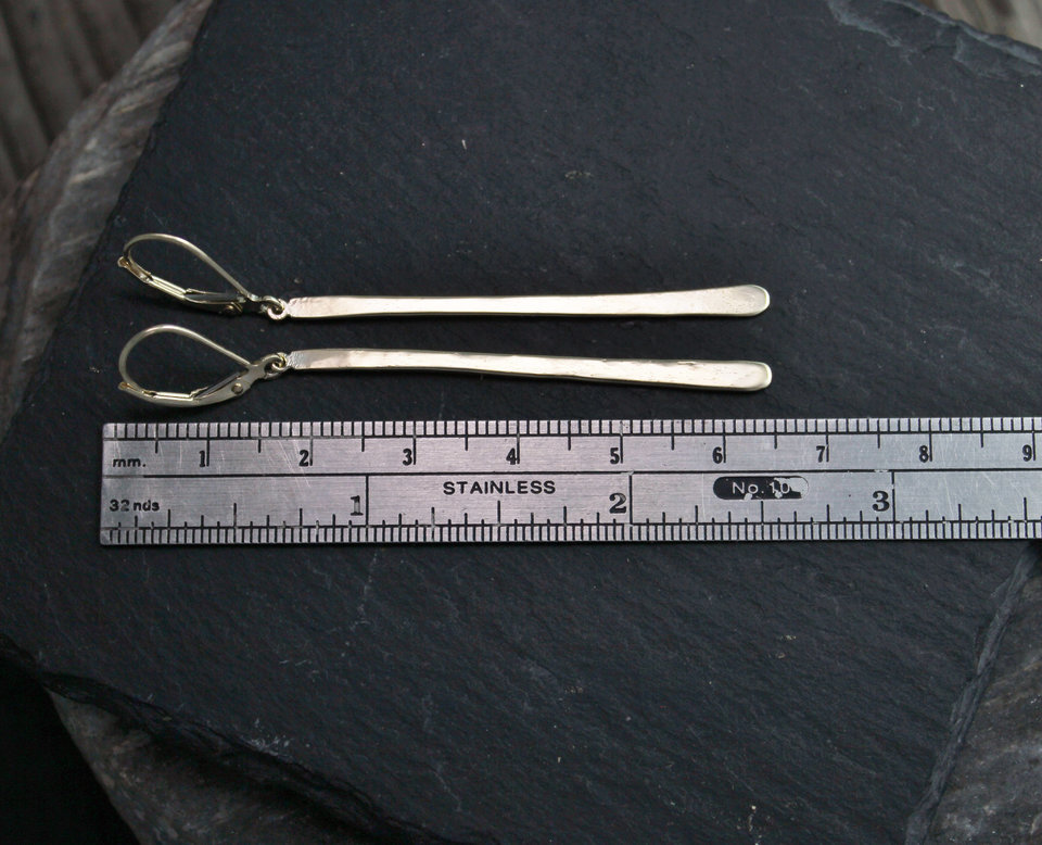 14k Gold Long Bar Earrings, Gold Thread Earrings, Stick, Long Thin Earrings, Rec