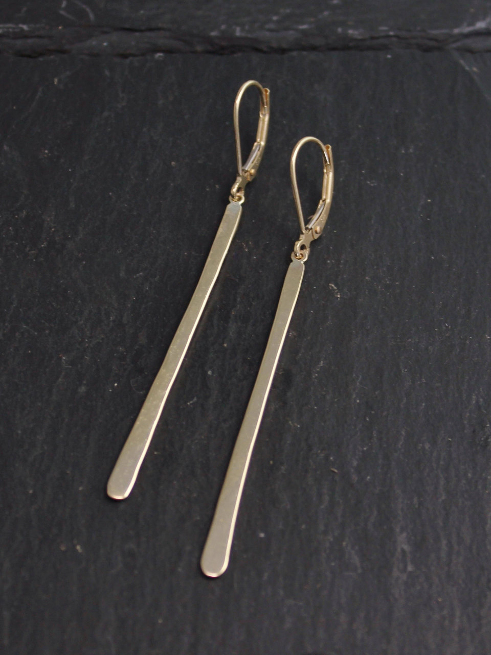 14k Gold Long Bar Earrings, Gold Thread Earrings, Stick, Long Thin Earrings, Rec