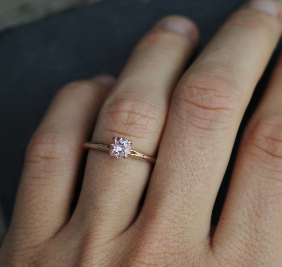 14k Rose Gold Morganite Ring, Vintage Inspired, Solitaire Morganite, Alternative