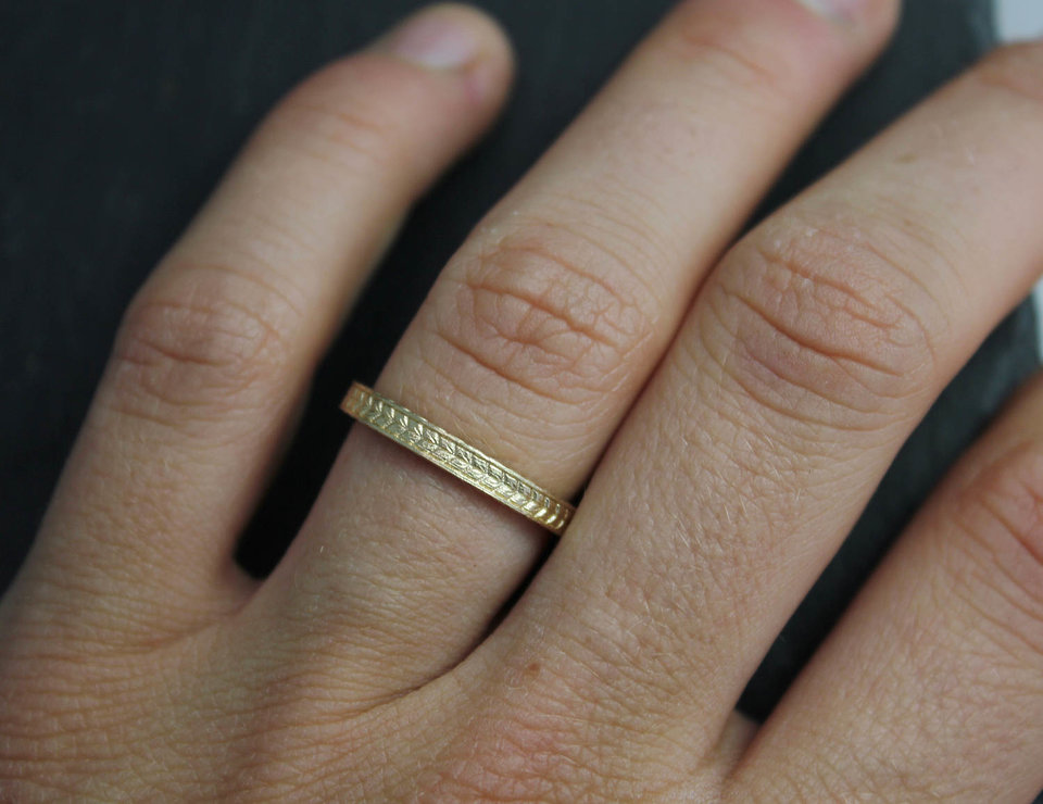 Vintage Inspired 14k Yellow Gold Ring, Textured 14k Yellow Gold Band, Wedding Band, Gold Stacking Ring, Ready to Ship Size 6.25