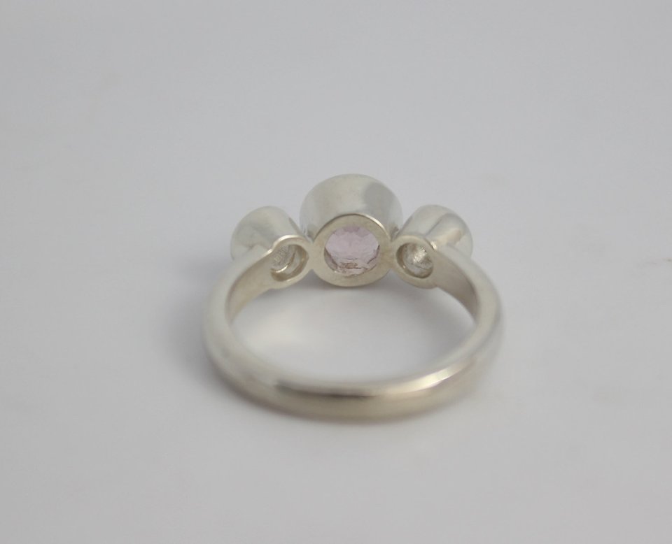 Morganite and White Topaz Ring // Three Stone Ring // Bezel Set // Sterling Silver Ring // Past Present Future Ring // Eco Friendly