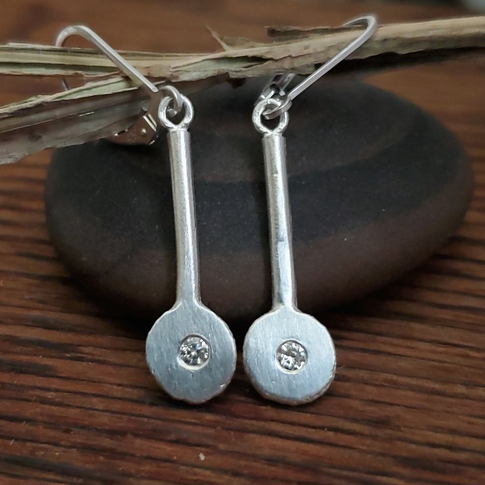 Sterling Silver Diamond Earrings, Modern Drop Earrings, Leverback Earrings, Dang