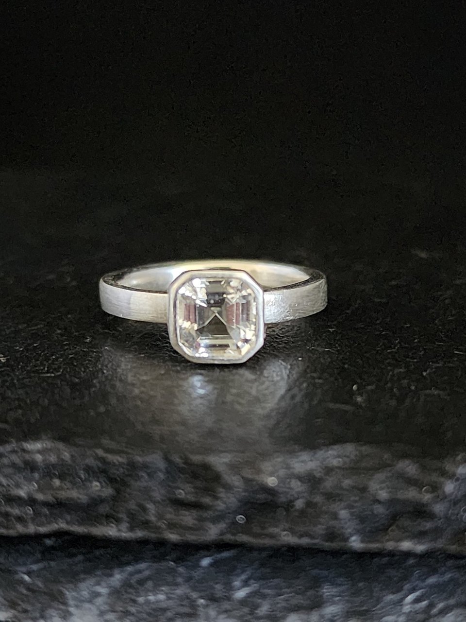 sterling silver  White topaz Asscher Cut, Bezel Set  6mm x 6mm Made to order