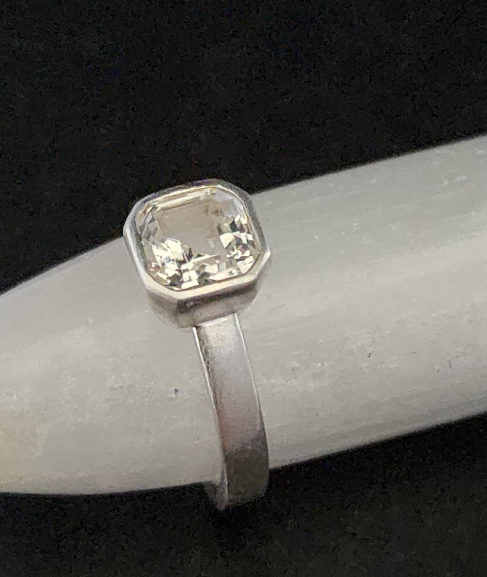 sterling silver  White topaz Asscher Cut, Bezel Set  6mm x 6mm Made to order