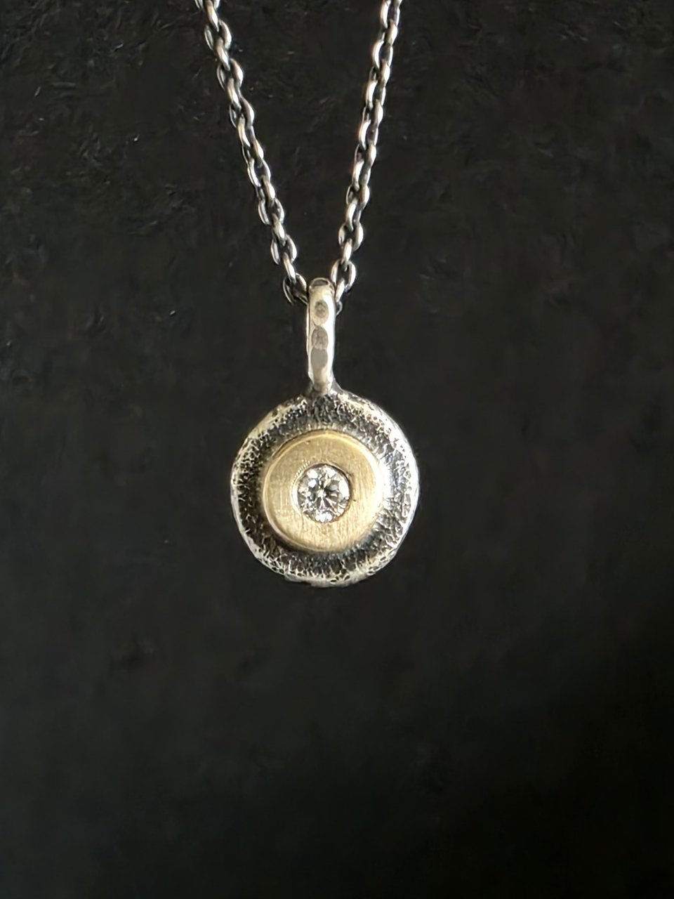 Diamond Coin Pebble Necklace, 14k Yellow Gold silver Diamond Pendant, Conflict Free Eco Friendly Gold Necklace, Ready to Ship Neckwear 2tone