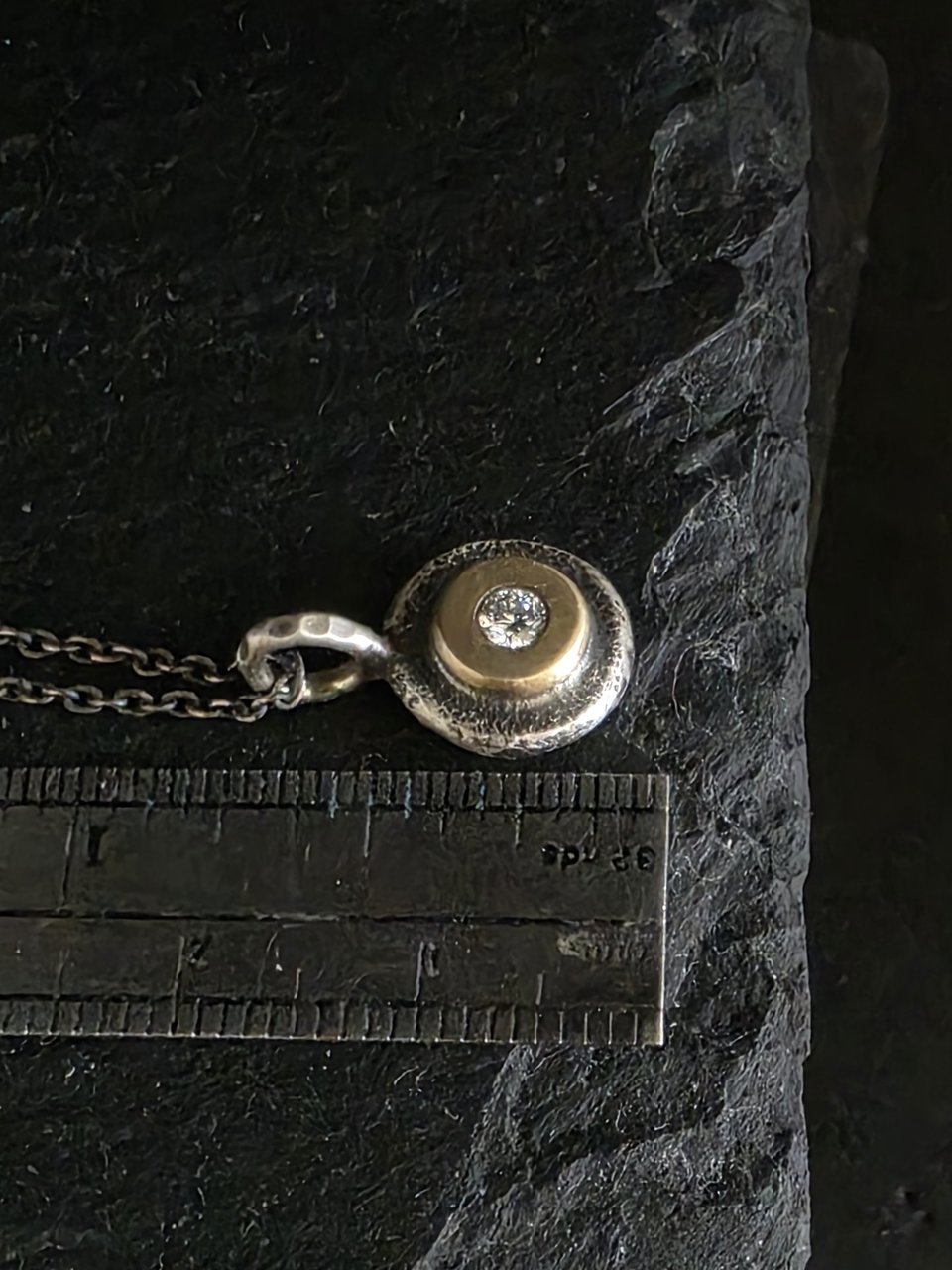 Diamond Coin Pebble Necklace, 14k Yellow Gold silver Diamond Pendant, Conflict Free Eco Friendly Gold Necklace, Ready to Ship Neckwear 2tone