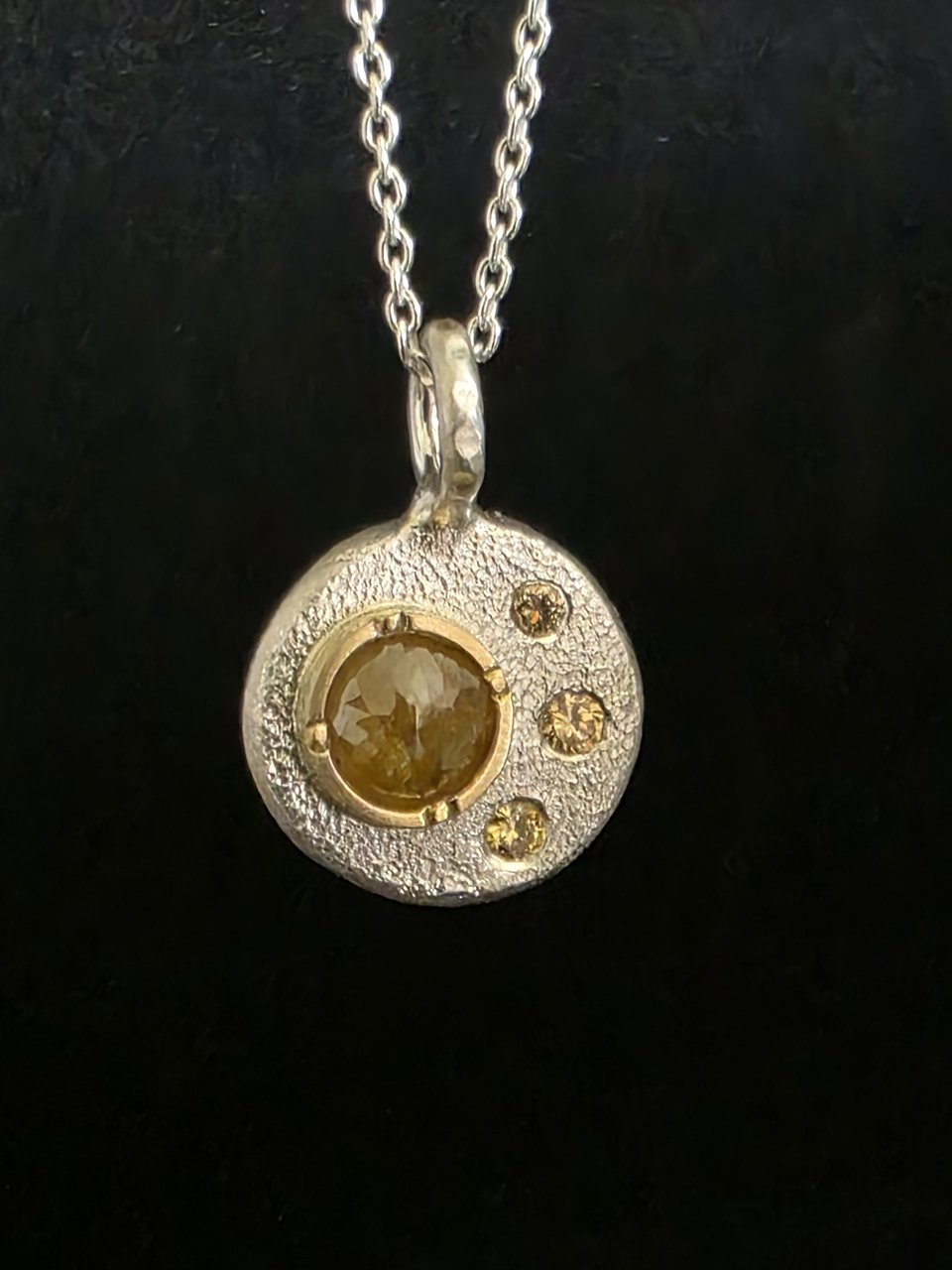 Desert Diamond Coin Pebble Necklace, 18k Yellow Gold silver Diamond Pendant, Conflict Free Eco Friendly Gold Necklace, Ready to Ship OOAK