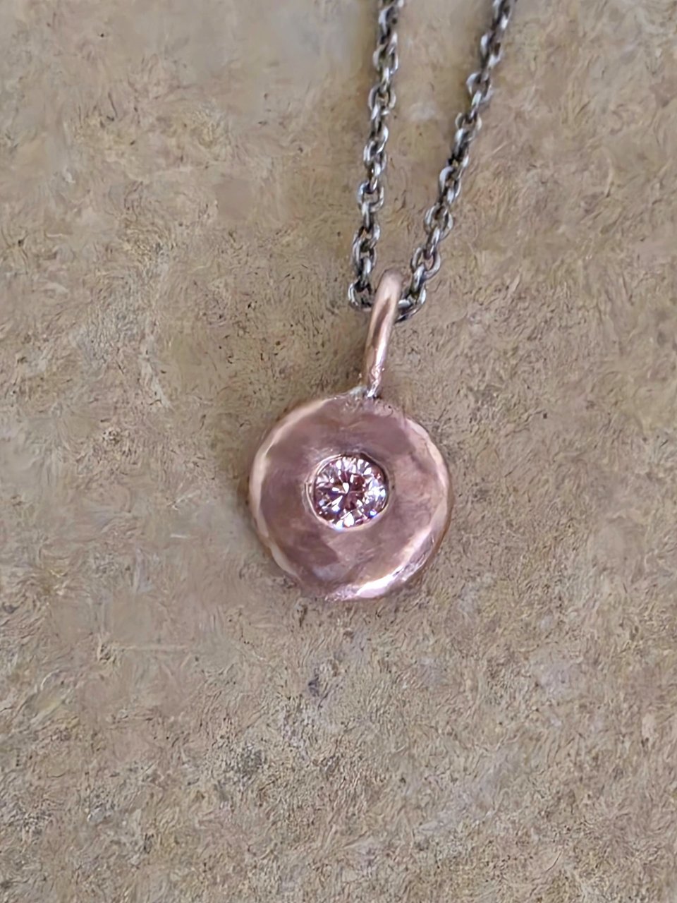 Pink Lab Diamond Coin Pebble Necklace, Handmade 14k gold Pendant,  Diamond Disc Pendant, Ready to Ship Neckwear