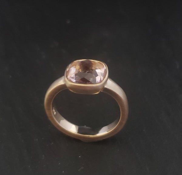 Rose cut cushion Morganite 8mm low rise ring, engagement ring, statement ring, r