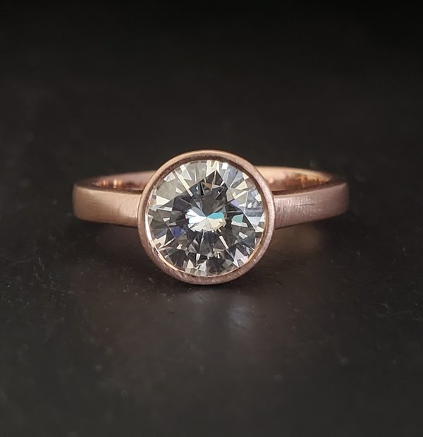 14k Rose Gold Moissanite Charles and Colvard Forever One Ring, Bezel Ring, Engagement Ring, Bridal Set, Conflict Free , Ready to Ship