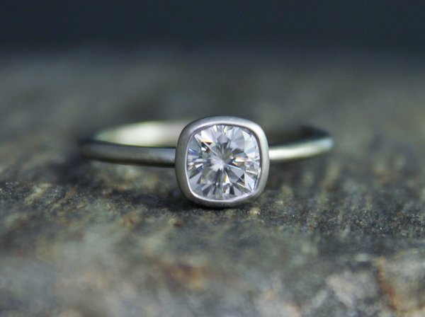 14k White Gold cushion moissanite,  Charles and colvard moissanite, alternative