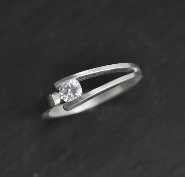 Tension Set 4mm Moissanite in Sterling Silver Ring, Modern Bride, Diamond Alternative, Minimalist, Ready to Ship Size 6.5