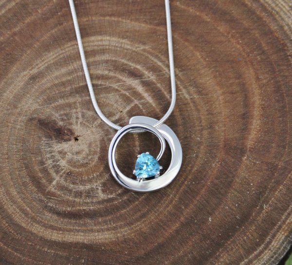 Sterling Silver Blue Topaz Pendant, Swirl, Circle Pendant, Swiss Blue Topaz, December Birthstone Jewelry, Trillion Cut Topaz, Ready to Ship