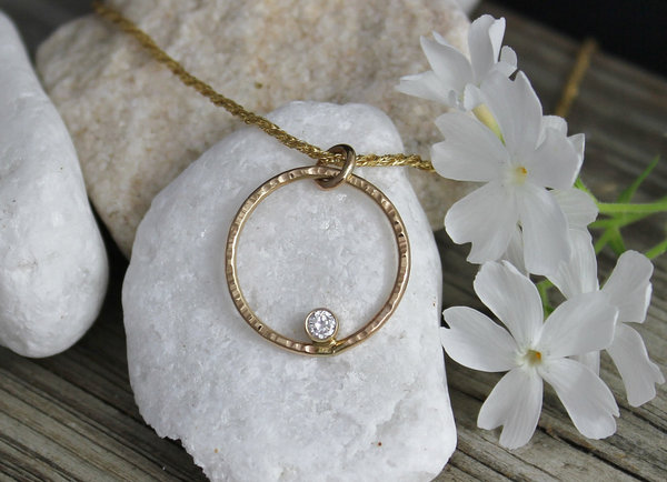 14k Yellow Gold Diamond Pendant, Diamond Circle Pendant, Everyday Necklace, Recycled Gold, Conflict Free, Ready to Ship Neckwear