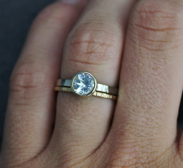 Aquamarine 14k Yellow Gold Bezel Set Ring, Sterling Silver and 14k Gold, Aquamarine Ring, Stacking Ring, Made to Order