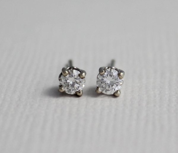 Diamond 14k White Gold Stud Earrings - .15ct Diamonds - Round Brilliant Diamond Earrings - Ready to Ship