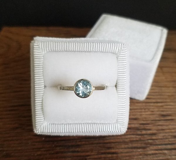 Aquamarine Bezel Set Ring - 14k White Gold Round Aquamarine Ring - Alternative Engagement Ring - Made to Order