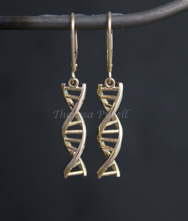 DNA double helix 14k yellow gold chandelier earrings lever backs, 14k Yellow Gold DNA Earrings, Dangle Earrings