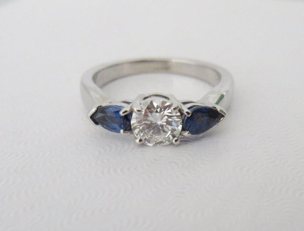 Vintage Inspired Engagement ring 14kt white gold diamond and sapphire ring