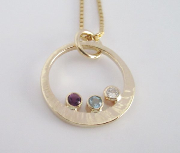 14k three stone bezel pendant gold pendant, 14k Yellow Gold, Made to Order