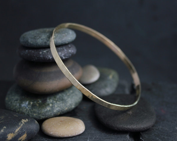 Hammered Yellow Gold Bangle Bracelet, Solid 14k Gold Bracelet 3.5mm, Handmade Bangle, Hammered Bangle, Ready to Ship Bracelet