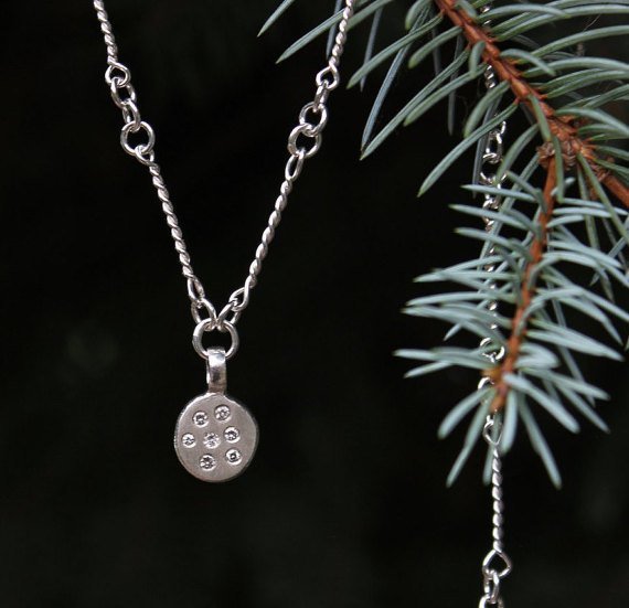 Pleiades Necklace, Handmade Silver Chain Link Necklace, Diamond Coin Pendant, Constellation Pendant, Eco Friendly, Ready to Ship Neckwear