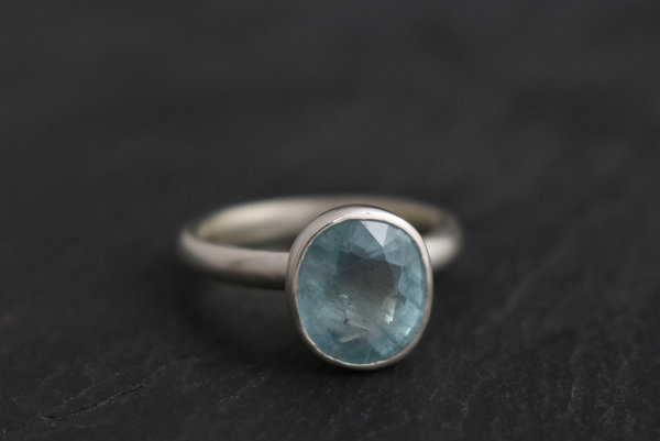 Aquamarine Ring, Bezel Set Sterling Silver, Oval, March Birthstone, Blue, Engagement, Ready to Ship Size 7