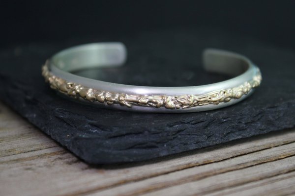 Silver and Yellow Gold Cuff Bracelet, Sterling Silver and 14k Yellow Gold, Fused