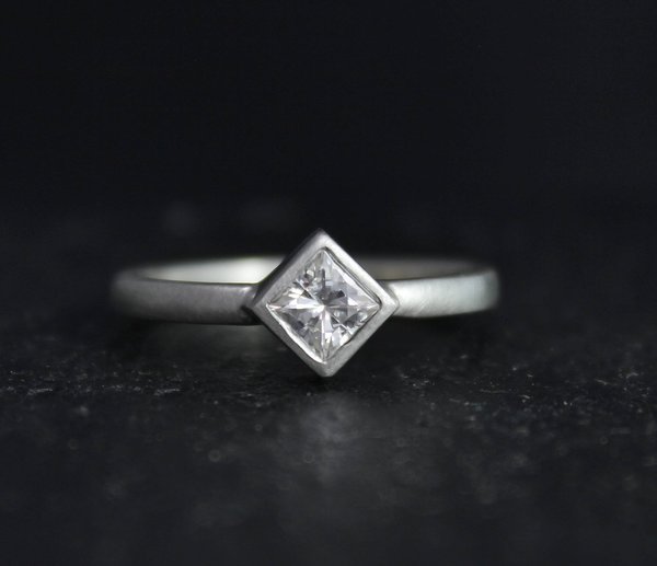 Princess Cut Moissanite Ring in Sterling Silver, 4mm Forever One Moissanite, Stacking Ring, Moissanite Solitaire, Ready to Ship Size 6.75