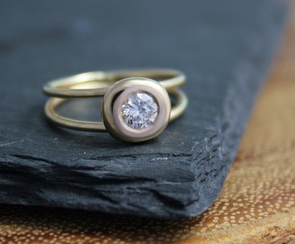Diamond Pebble Ring, Split Shank Ring, 14k Yellow Gold Diamond Ring, Alternative Engagement Ring, Halo Ring, Ready to Ship Gold Ring