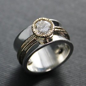 Sterling silver  14k yellow gold 6mm moissanite  10mm wide ring//wedding//engagment//