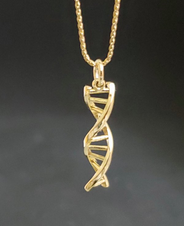 DNA GOLD NECKLACE PENDANT, 18K YELLOW GOLD DNA, GIFT FOR SCIENCE, ECO FRIENDLY,