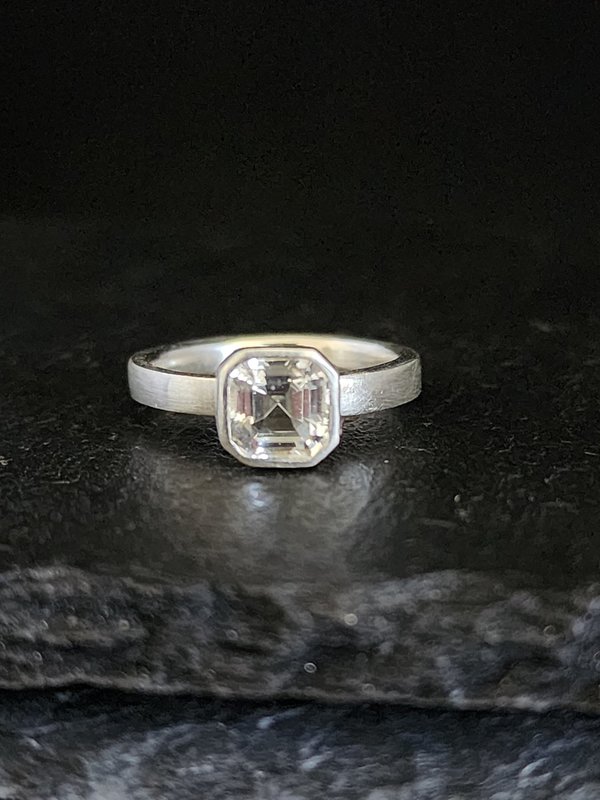 sterling silver  White topaz Asscher Cut, Bezel Set  6mm x 6mm Made to order