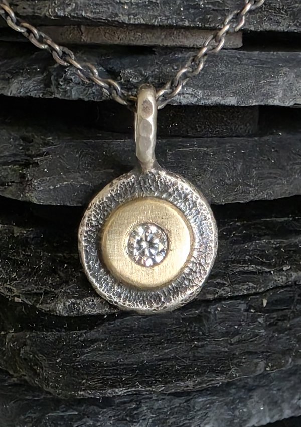 Diamond Coin Pebble Necklace, 14k Yellow Gold silver Diamond Pendant, Conflict Free Eco Friendly Gold Necklace, Ready to Ship Neckwear 2tone