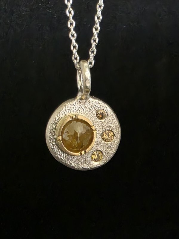 Desert Diamond Coin Pebble Necklace, 18k Yellow Gold silver Diamond Pendant, Conflict Free Eco Friendly Gold Necklace, Ready to Ship OOAK