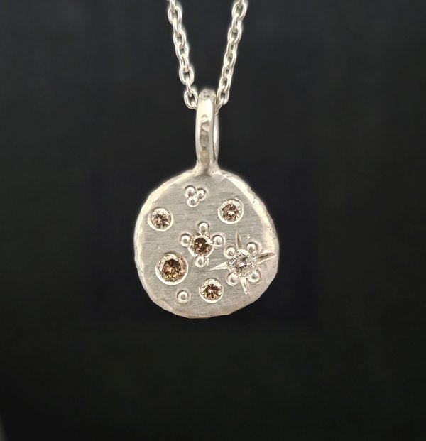 Desert Diamond Coin Pebble Necklace,  silver Diamond Pendant, Conflict Free Eco Friendly  Necklace, Ready to Ship OOAK